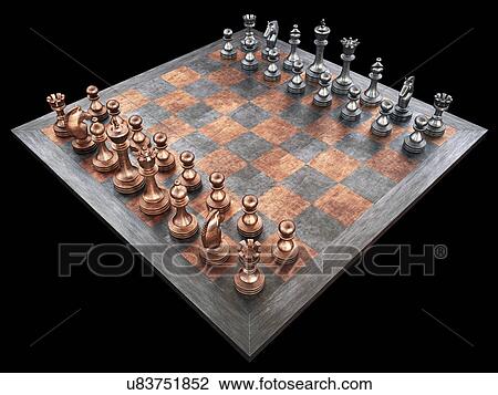 Drawing - "Chess board and pieces, illustration". Fotosearch