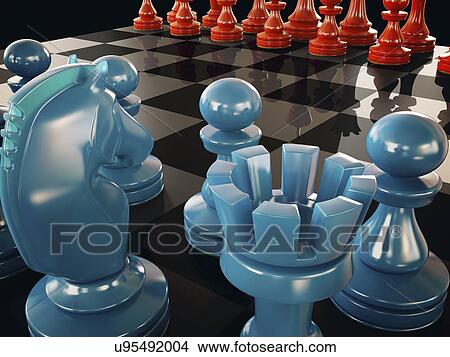 Stock Illustration - "Chess board and pieces, illustration". Fotosearch