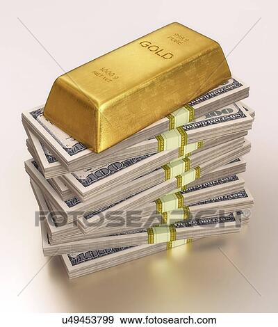 "Gold bullion and US dollars, illustration" View Large Illustration Stock Illustration - "Gold bullion and US dollars, illustration". Fotosearch