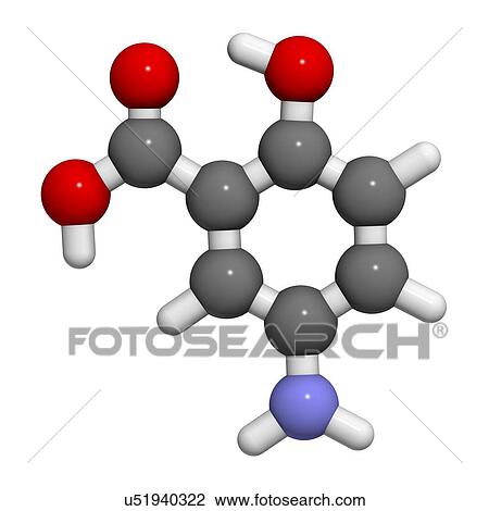 Drawing - Mesalazine bowel disease drug molecule. Fotosearch