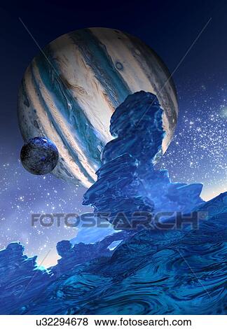 Stock Illustration - "Moon orbiting a planet, illustration". Fotosearch