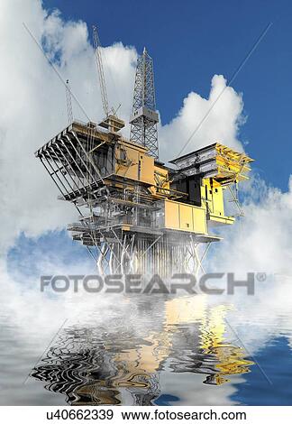 "Oil rig at sea, illustration" View Large Illustration Stock Illustration - "Oil rig at sea, illustration". Fotosearch