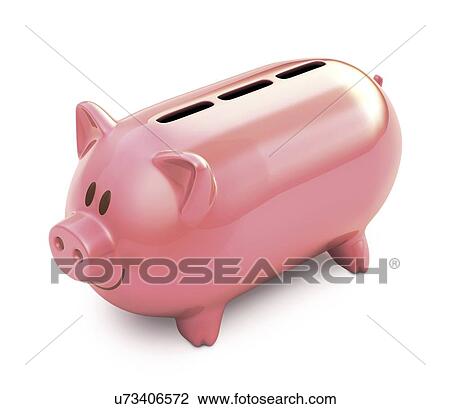 Drawing - "Piggy bank with three slots, illustration". Fotosearch
