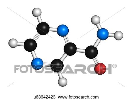 Drawing - Pyrazinamide tuberculosis drug molecule. Fotosearch