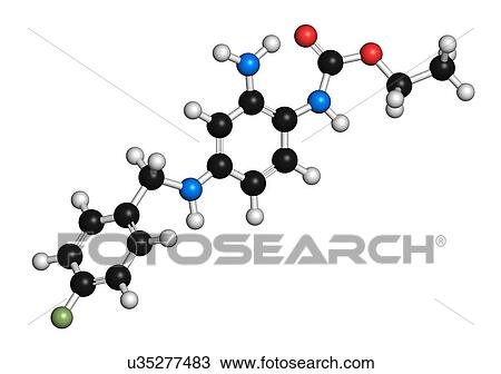 Retigabineanticonvulsant drug molecule View Large Illustration Drawing - Retigabineanticonvulsant drug molecule. Fotosearch