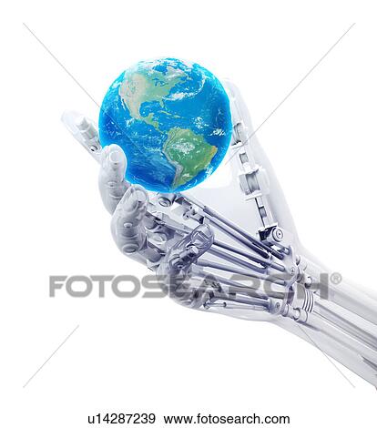 "Robotic hand and globe, illustration" View Large Illustration Stock Illustration - "Robotic hand and globe, illustration". Fotosearch
