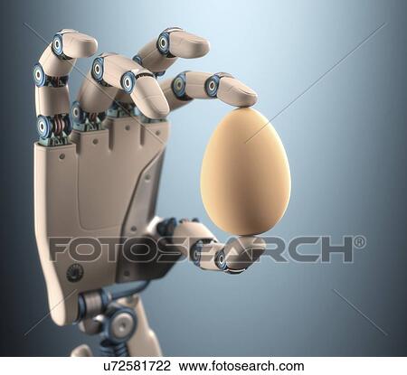 Drawing - "Robotic hand holding egg, illustration". Fotosearch