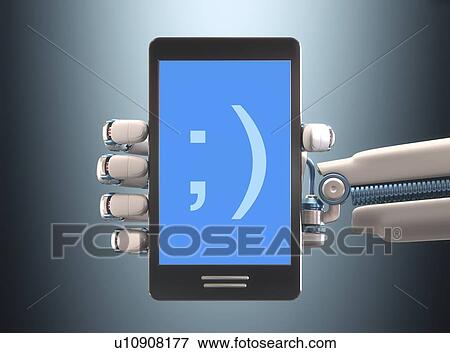 Stock Illustration - "Robotic hand holding phone, illustration". Fotosearch