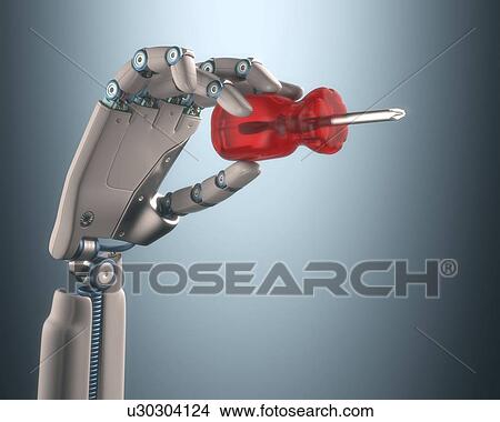 Stock Illustration - Robotic hand holding screwdriver. Fotosearch