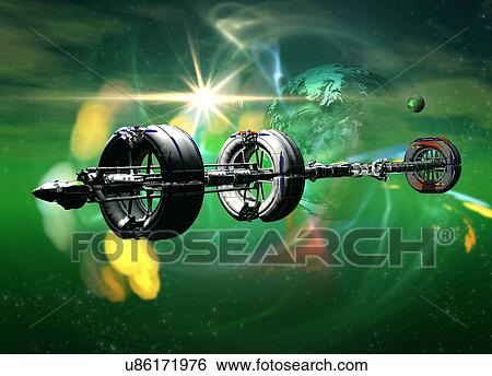 Stock Illustration - "Spacecraft in deep space, illustration". Fotosearch