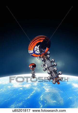 Stock Illustration - "Spacecraft in Earth orbit, illustration". Fotosearch