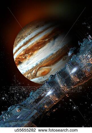 "Spacecraft in Jupiter orbit, illustration" View Large Illustration Drawing - "Spacecraft in Jupiter orbit, illustration". Fotosearch