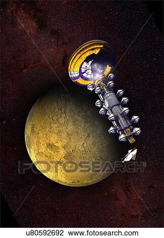 Drawing - "Spacecraft in Mars' orbit, illustration". Fotosearch