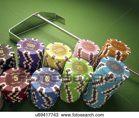 Drawing - "Stacks of gambling chips, illustration". Fotosearch