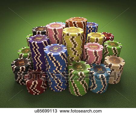 Drawing - "Stacks of gambling chips, illustration". Fotosearch