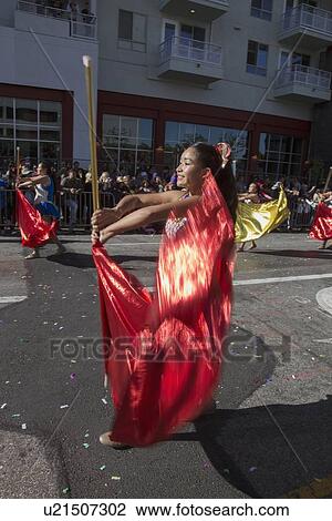 Stock Image - "115th Golden Dragon Parade, Chinese New Year, 2014, Year of the Horse, Los Angeles, California, USA". Fotosearch
