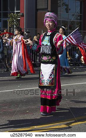 Stock Image - "115th Golden Dragon Parade, Chinese New Year, 2014, Year of the Horse, Los Angeles, California, USA". Fotosearch