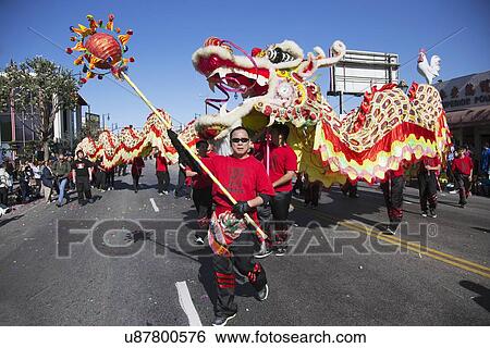 Stock Photograph - "115th Golden Dragon Parade, Chinese New Year, 2014, Year of the Horse, Los Angeles, California, USA". Fotosearch