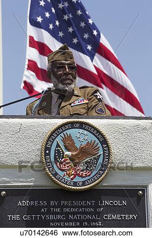 Stock Photograph - "Actor-veteran James McEachin speaking at Los Angeles National Cemetery Annual Memorial Event, May 26, 2014, California, USA". Fotosearch