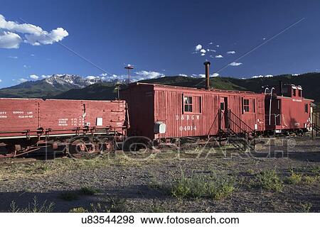 "Antique red railroad cars, Ridgway, Colorado, USA" View Large Photo Image Stock Photo - "Antique red railroad cars, Ridgway, Colorado, USA". Fotosearch