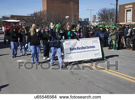 Picture - "Boston Maraton Bomb Survivors, St. Patrick's Day Parade, 2014, South Boston, Massachusetts, USA". Fotosearch