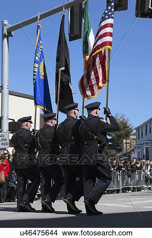 Picture - "Boston Police Honor guard, St. Patrick's Day Parade, 2014, South Boston, Massachusetts, USA". Fotosearch