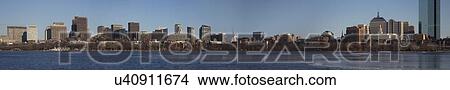 "Boston Skyline Panoramic in winter on half frozen Charles River, Massachusetts, USA" View Large Photo Image Picture - "Boston Skyline Panoramic in winter on half frozen Charles River, Massachusetts, USA". Fotosearch