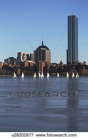 "Boston Skyline, sail boats and Prudential Bld. in winter on half frozen Charles River, Massachusetts, USA" View Large Photo Image Stock Photo - "Boston Skyline, sail boats and Prudential Bld. in winter on half frozen Charles River, Massachusetts, USA". Fotosearch