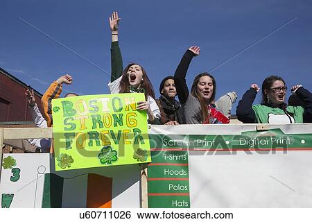 Stock Photograph - "Boston Strong Forever Sign, St. Patrick's Day Parade, 2014, South Boston, Massachusetts, USA". Fotosearch