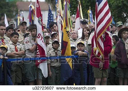 "Boyscout Faces and US Flags at solemn 2014 Memorial Day Event, Los Angeles National Cemetery, California, USA" View Large Photo Image Stock Photo - "Boyscout Faces and US Flags at solemn 2014 Memorial Day Event, Los Angeles National Cemetery, California, USA". Fotosearch