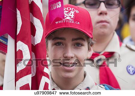 Stock Photo - "Boyscouts display US Flag at solemn 2014 Memorial Day Event, Los Angeles National Cemetery, California, USA". Fotosearch