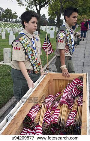"Boyscouts placing 85, 000 US Flags at Annual Memorial Day Event, Los Angeles National Cemetery, California, USA" View Large Photo Image Stock Photo - "Boyscouts placing 85, 000 US Flags at Annual Memorial Day Event, Los Angeles National Cemetery, California, USA". Fotosearch