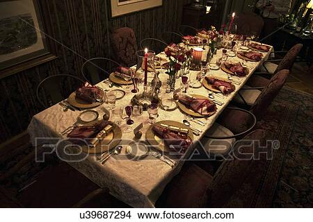 Picture - "Christmas Dinner table setting, Ojai, California, USA". Fotosearch