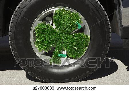 Stock Image - "Cloverleaf on truck, St. Patrick's Day Parade, 2014, South Boston, Massachusetts, USA". Fotosearch
