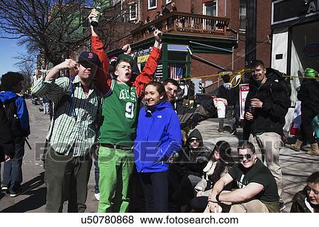 Stock Photo - "Enthusiastic crowd, St. Patrick's Day Parade, 2014, South Boston, Massachusetts, USA". Fotosearch