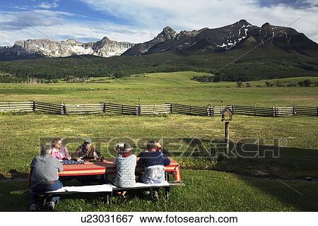 Stock Photo - "Family picnic, July 4, 2014, Hastings Mesa, Ridgway, Colorado, USA". Fotosearch