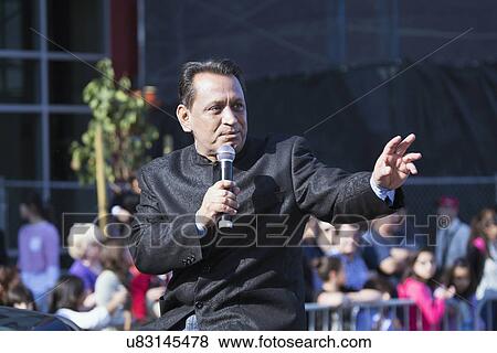 Stock Photo - "Gil Cedillo, Honorary Chair, 115th Golden Dragon Parade, Chinese New Year, 2014, Year of the Horse, Los Angeles, California, USA". Fotosearch