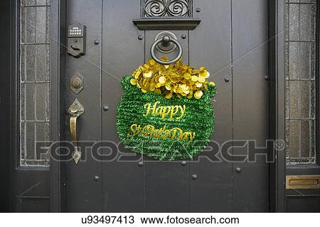 Stock Image - "Happy St. Pat's Day, St. Patrick's Day Parade, 2014, South Boston, Massachusetts, USA". Fotosearch