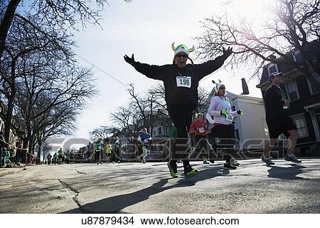 Picture - "Joggers, South Boston, St. Patrick's Day Road Race, South Boston, Massachusetts, USA". Fotosearch