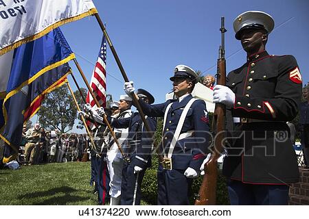 Stock Image - "Military Honor guard at Los Angeles National Cemetery Annual Memorial Event, May 26, 2014, California, USA". Fotosearch