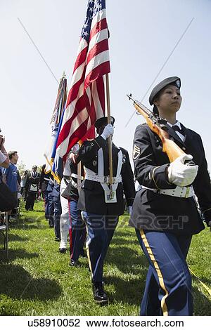 Stock Image - "Military Honor guard at Los Angeles National Cemetery Annual Memorial Event, May 26, 2014, California, USA". Fotosearch