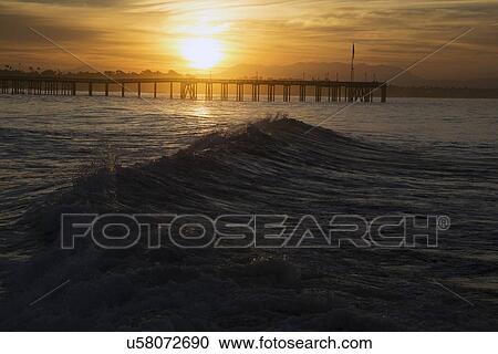 "Ocean waves at sunrise with Ventura Pier, Ventura, California, USA" View Large Photo Image Stock Image - "Ocean waves at sunrise with Ventura Pier, Ventura, California, USA". Fotosearch