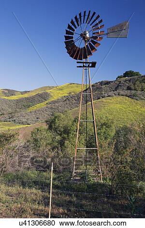 "Old wind mill, La Canada' Road in spring, near Ventura, California, USA" View Large Photo Image Stock Image - "Old wind mill, La Canada' Road in spring, near Ventura, California, USA". Fotosearch