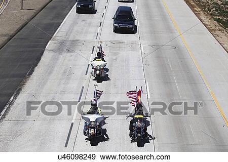 "Patriot Guard Motorcyclists honoring fallen US Soldier, PFC Zach Suarez, ""Honor Mission"" on Highway 23, drive to Memorial Service, Westlake Village, California, USA" View Large Photo Image Stock Photo - "Patriot Guard Motorcyclists honoring fallen US Soldier, PFC Zach Suarez, ""Honor Mission"" on Highway 23, drive to Memorial Service, Westlake Village, California, USA". Fotosearch