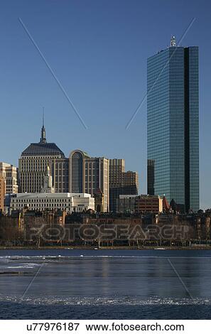 "Prudential Building and Boston Skyline in winter on half frozen Charles River, Massachusetts, USA" View Large Photo Image Stock Photo - "Prudential Building and Boston Skyline in winter on half frozen Charles River, Massachusetts, USA". Fotosearch