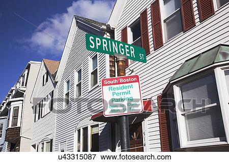 Stock Photo - "Resident Permit Parking, Springer St., South Boston, Massachusetts, USA". Fotosearch