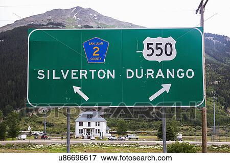 Stock Photo - "Road sign directing to Silverton and Durango, Colorado, USA". Fotosearch