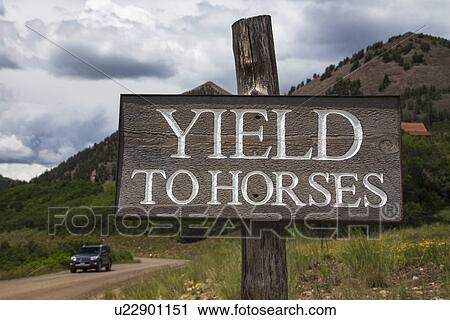 "Road sign saying Yield to Horses, Colorado, USA" View Large Photo Image Stock Image - "Road sign saying Yield to Horses, Colorado, USA". Fotosearch