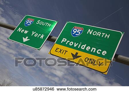 Stock Photograph - Route 95 directing to New York City and Providence Rhode Island. Fotosearch