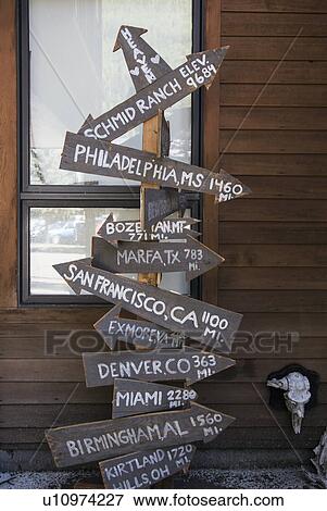Stock Photo - "Signs to many cities, Telluride, Colorado, USA". Fotosearch